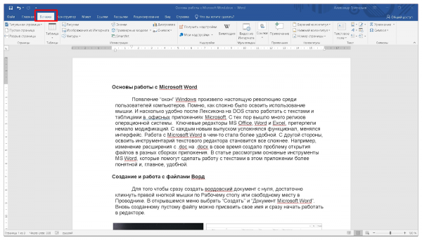 Основы работы с Microsoft Word